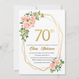 Elegante 70. Geburtstagsfeier Wasserfarbe Glitter Einladung