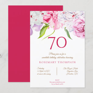 Elegante 70. Geburtstagsparty Blumenberge Rosa Einladung