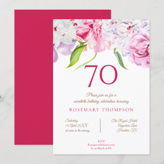 Elegante 70. Geburtstagsparty Blumenberge Rosa Einladung
