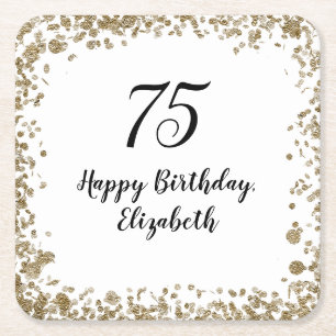 Elegante 75. Geburtstags-Gold-Sequin-Birthday-Part Rechteckiger Pappuntersetzer