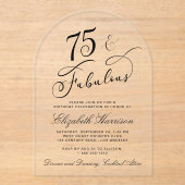Elegante 75. Geburtstagsparty Acryleinladungen (Vorderseite)