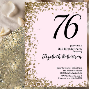 Elegante 76. Geburtstagseinladung Rosa Gold Paille Einladung