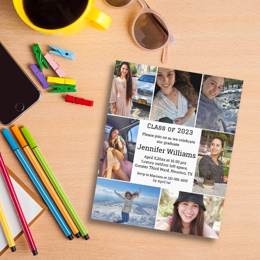 elegante 7 Fotos Collage Abschluss Einladung