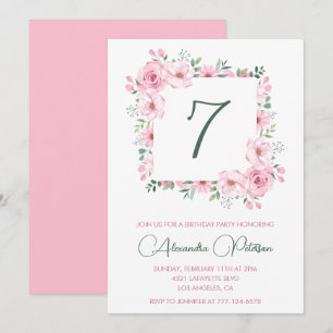 Elegante 7. Geburtstagseinladungen Floral Rosa Einladung