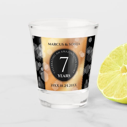 Elegante 7. Geburtstagsfeier der Kupferpresse Schnapsglas (Vorderseite)