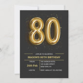 Elegante 80 Black Gold 80. Geburtstagsparty Einladung (Vorderseite)