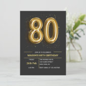 Elegante 80 Black Gold 80. Geburtstagsparty Einladung (Stehend Vorderseite)