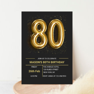 Elegante 80 Black Gold 80. Geburtstagsparty Einladung