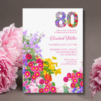 Elegante 80. Geburtstags-Flor-Gartenparty Einladung