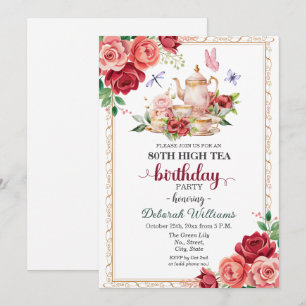 Elegante 80. Geburtstags-High-Tea-Party  Einladung