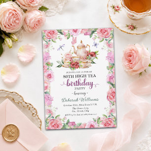 Elegante 80. Geburtstags-High-Tea-Party Einladung