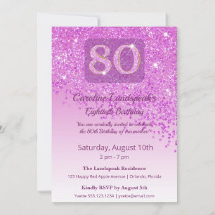 Elegante 80. Geburtstags-Pink-Glitter Einladung