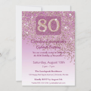 Elegante 80. Geburtstags-Roségold-Glitter Einladung
