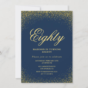 Elegante 80. Geburtstagseinladung Gold Navy Glamou Einladung