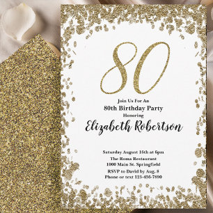 Elegante 80. Geburtstagseinladung mit goldenen Pai Einladung