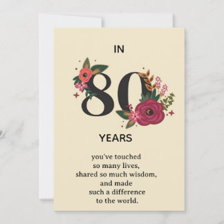 Elegante 80. Geburtstagsfeier "In 80 Jahren" Fl Einladung