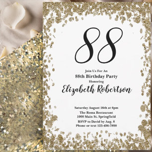 Elegante 88. Geburtstagseinladung für sie in Gold Einladung