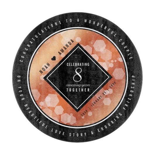 Elegante 8. Bronze Hochzeitstag Feier Schneidebrett (Vorderseite)