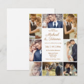 elegante 8 Fotos Collage Braun Hochzeit Einladung (Vorne/Hinten)