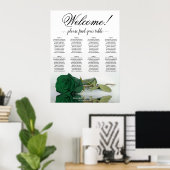 Elegante 8 Table Emerald Green Rose Seating Chart Poster (Heimbüro)