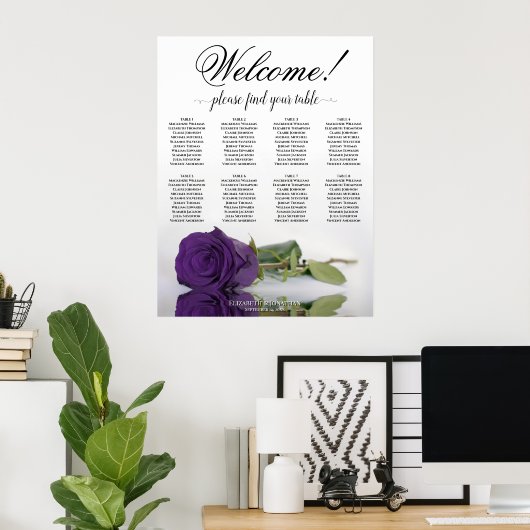 Elegante 8 Table Royal Lila Rose Seating Chart Poster (Heimbüro)