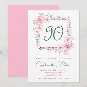 Elegante 90. Geburtstagseinladungen Floral Rosa Einladung