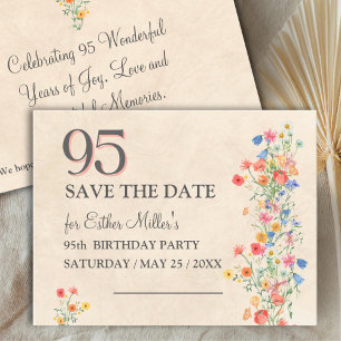 Elegante 95. Geburtstags-Wildblumen-Save-the-Date-