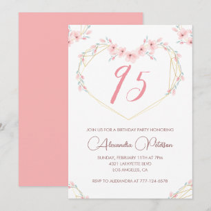 Elegante 95. Geburtstagseinladungen Rosa Blumen  Einladung
