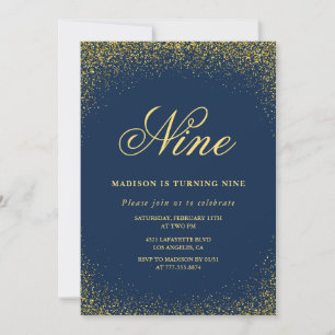 Elegante 9. Geburtstagseinladung Gold Navy Glam Einladung