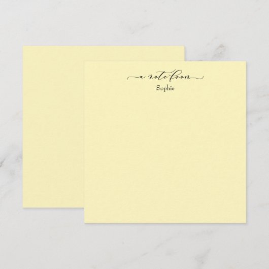 Elegante "A Note from" einfache Karte blassgelb (Vorne/Hinten)