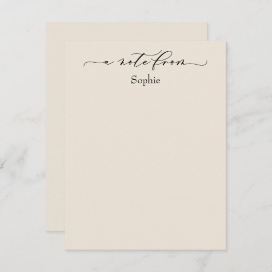 Elegante "A Note From" Einfache Karte in Cream (Vorne/Hinten)