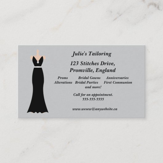 Elegante Abend Gown Business Card Visitenkarte (Vorderseite)