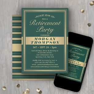 Elegante Abschiedsparty grün und gold Schrift Einladung