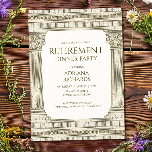Elegante Abschiedsparty mit Säulen Einladung