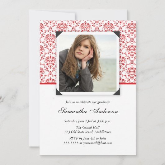 Elegante Abschluss-Einladungs-Mitteilung - Rot Einladung (Vorderseite)