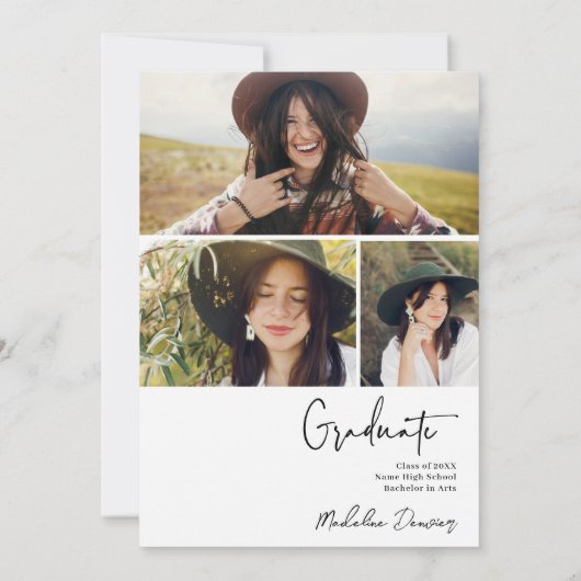 Elegante Abschluss Fotos und Cap Illustration Dankeskarte (Rückseite)