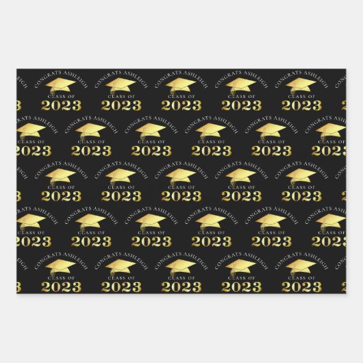 Elegante Abschluss Imitate Goldfräsen Farbe Geschenkpapier Set (Vorderseite 3)