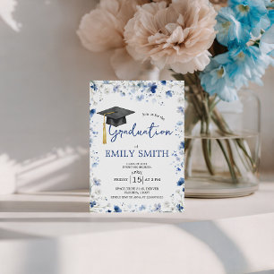 Elegante Abschlussfeier-Einladung mit blauen Blume Einladung
