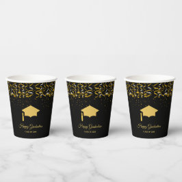 Elegante Abschlussfeier Goldenes Konfetti auf Schw Pappbecher