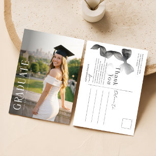 Elegante Abschlussfoto Schwarze Schleife Danke zum Postkarte