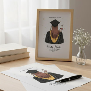 Elegante Abschlussillustration Name Abschluss Jahr Leinwanddruck
