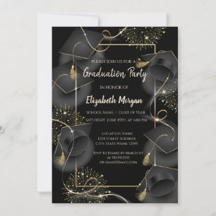 Elegante Abschlusskappen Schwarze Abschlussfeier Einladung