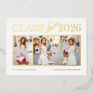 Elegante Abschlussklasse 2024 Drei-Foto-Abschlussf Folieneinladung