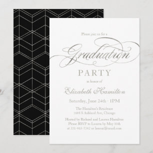 Elegante Absolventenfolie in Silber Schrift Gradua Einladung