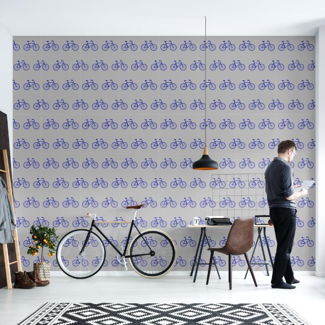 Elegante Abstrakt Art Blue Bikes Gray Muster Tapete (Wohnbereich)