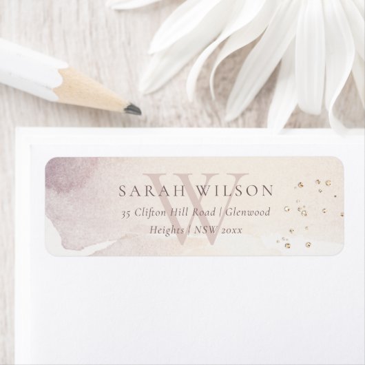 Elegante Abstrakt Gold Lila Monogram-Adresse (Insitu)