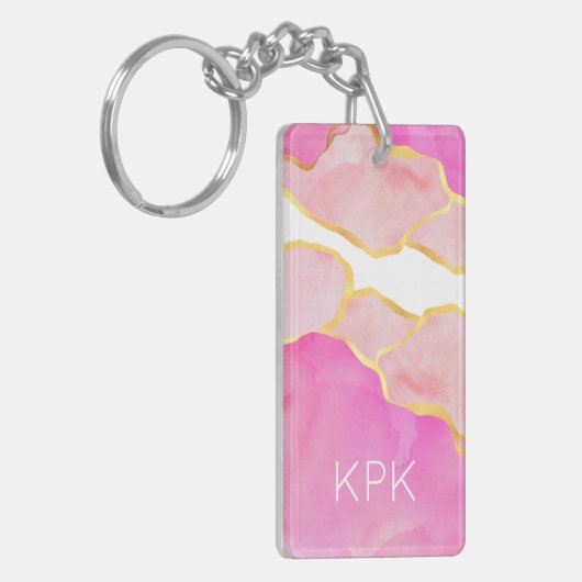 Elegante Abstrakt rosa Gold Weiß Moderne INITIALE Schlüsselanhänger (Vorderseite links)