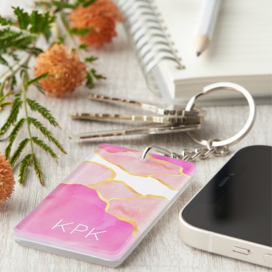 Elegante Abstrakt rosa Gold Weiß Moderne INITIALE Schlüsselanhänger (Vorderseite rechts)
