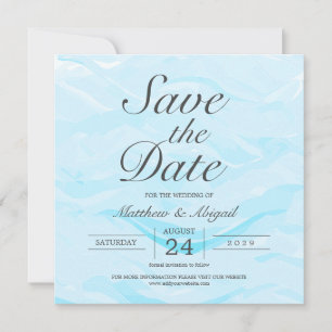 Elegante Abstrakt Waves Blue Watercolor Wedding Sa Save The Date