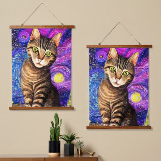 Elegante Abstrakte Airbrush-Katze Wandteppich Mit Holzrahmen